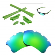 New Walleva Emerald Polarized Replacement Vented Lenses And Green Earsocks For Oakley Flak Jacket XLJ Sunglasses
